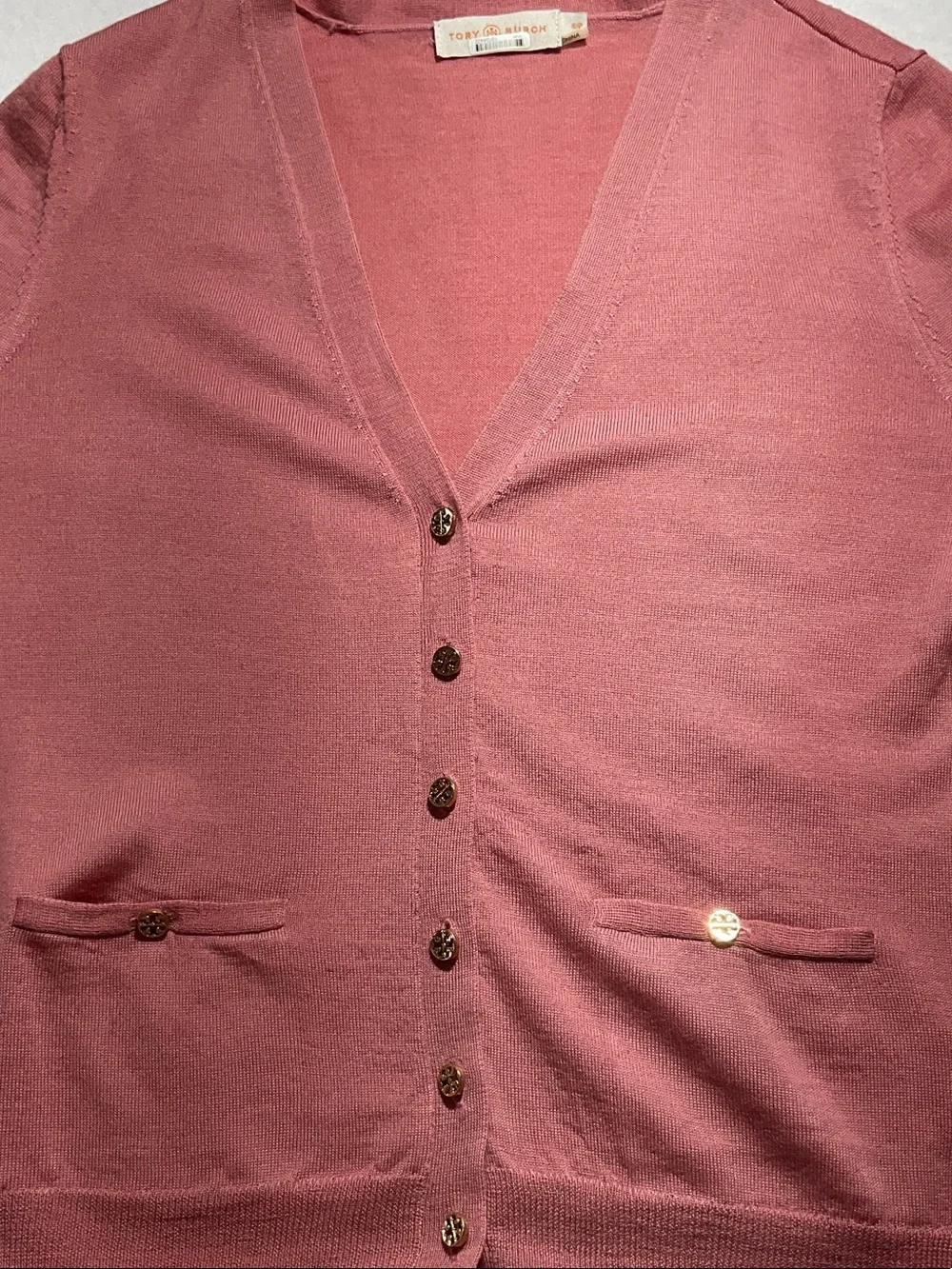 Tory Burch Rose Pink Button-Front V-Neck Cardigan